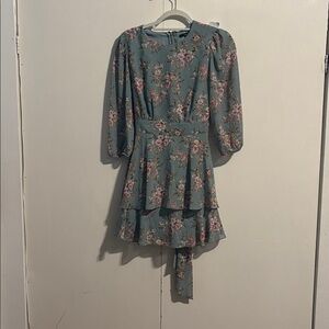 Forever 21 Teal Floral Long Sleeve Dress